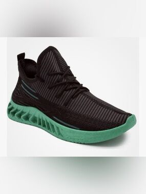 Men's Black Knit Sneaker with Teal Green Cushion Sole